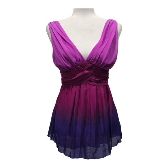 NEXT Ombré Babydoll Tunic Top Pink Purple Gradient V-Neck Empire Waist UK 8/US 4 - Picture 1 of 9